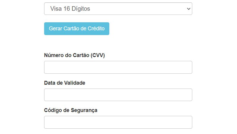 crie dados de cartão