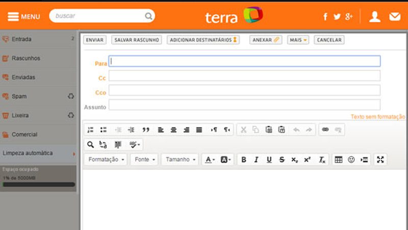 crie uma conta no terra mail