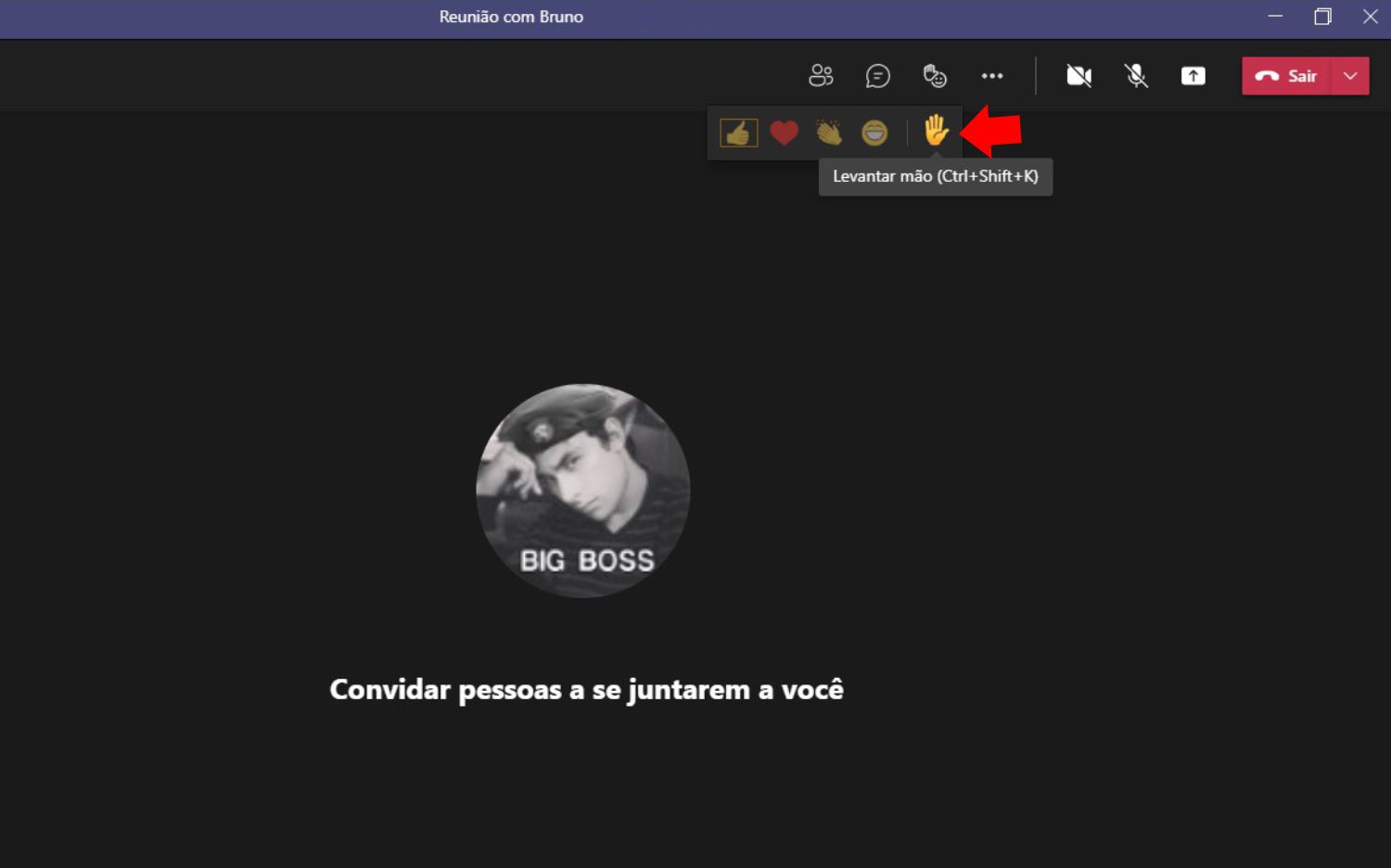 Mostrando como levantar a mão no Microsoft Teams desktop