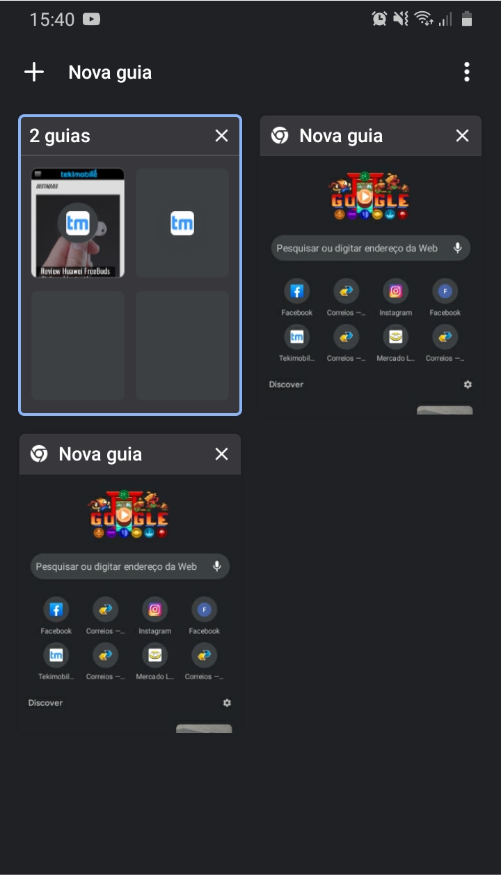 guias agrupadas no app Google Chrome do android
