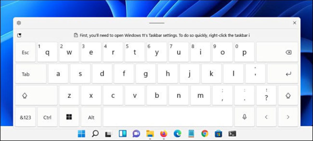 Imagem mostrando o teclado virtual do Windows 11