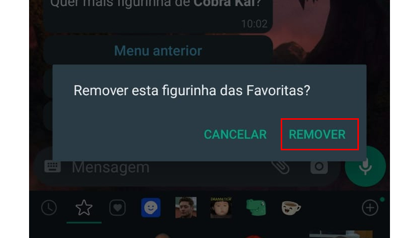 toque em remover