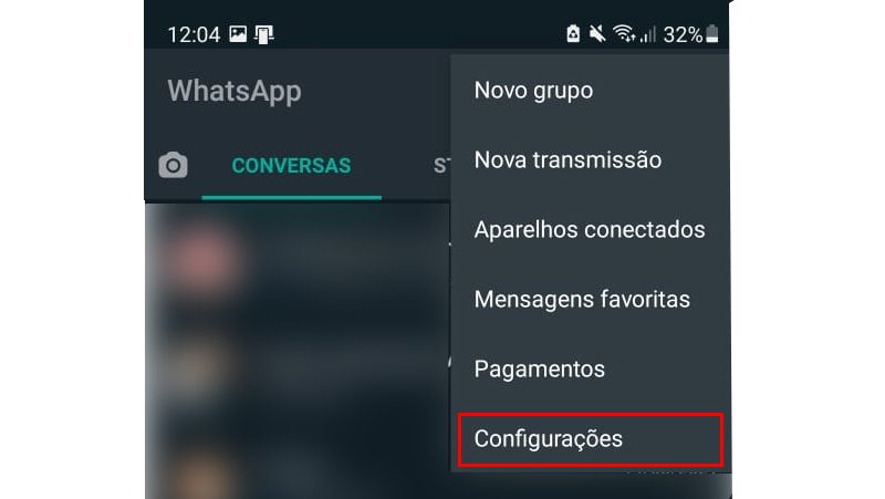 vá em configurações