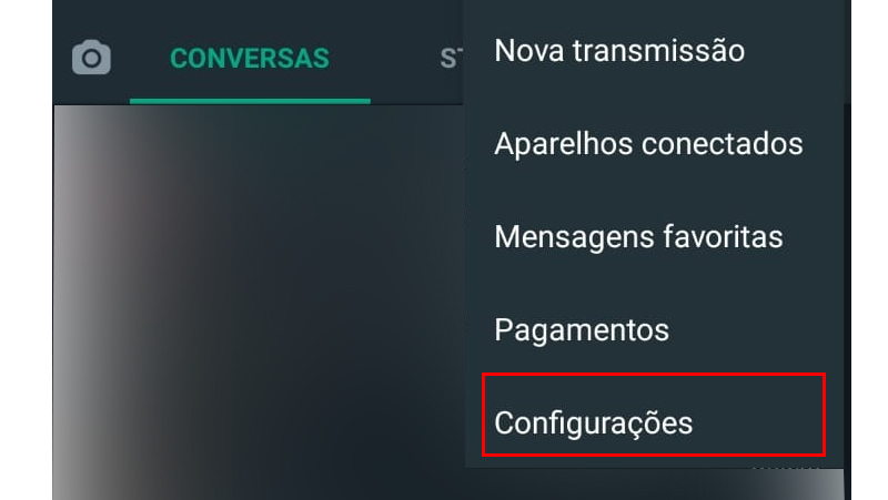 vá em configurações