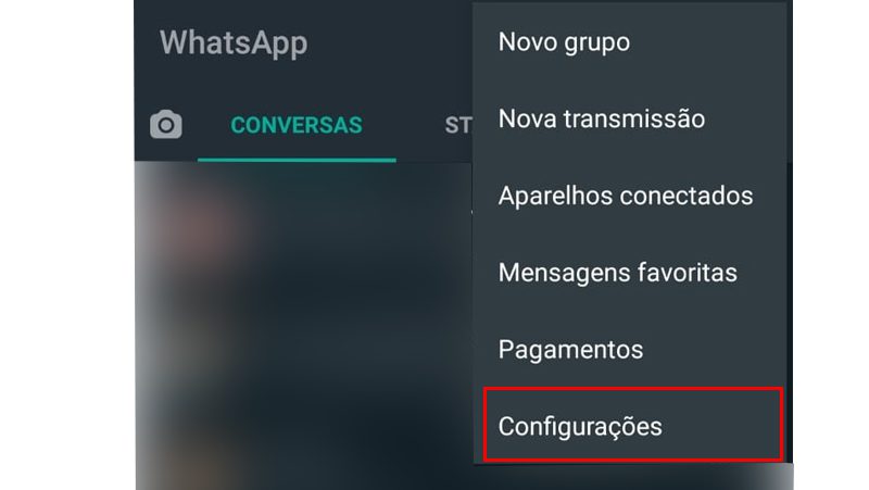 vá em configurações