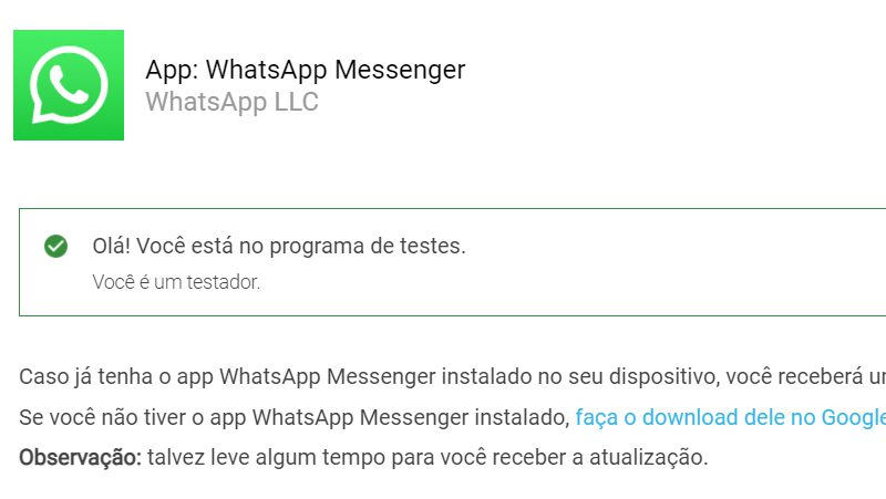 whatsapp beta se ja for um testador