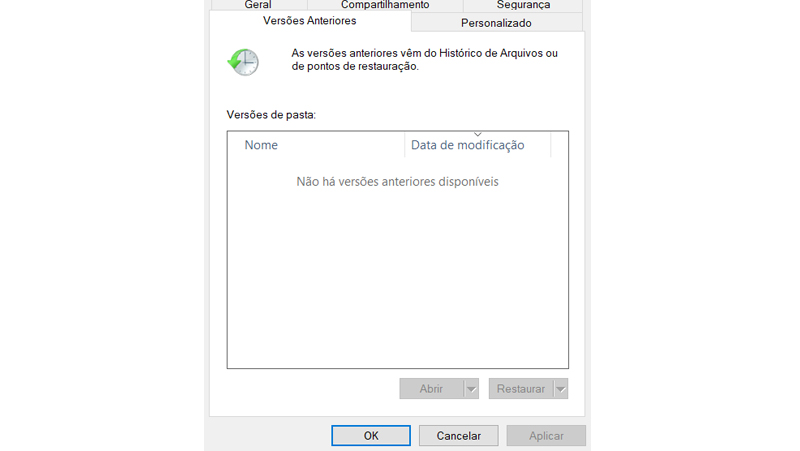 a opção para restaurar versões