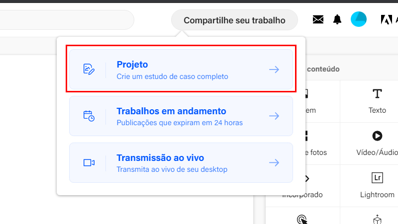 clique em projeto para criar seu projeto