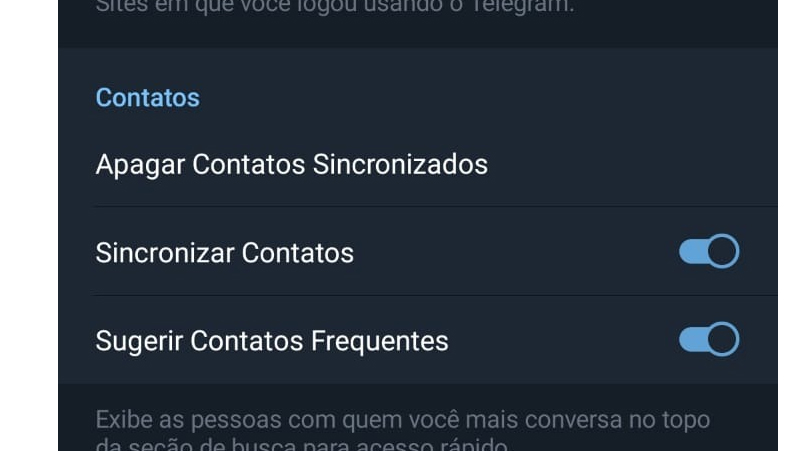 contatos para desativar a sincronização