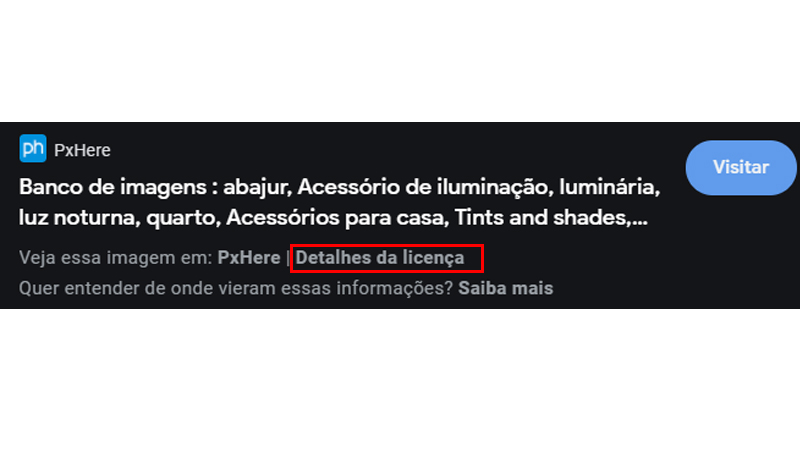 detalhes da licença da imagem