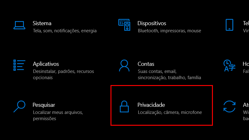 escolha a opção privacidade