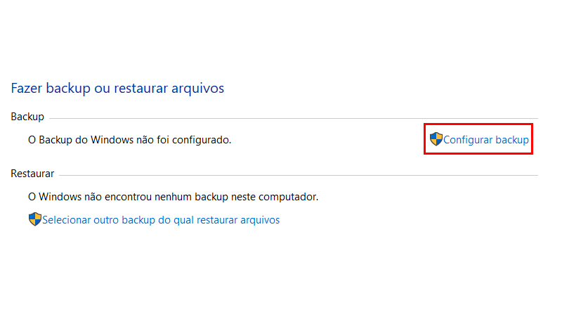 para configurar clique em configurar backup