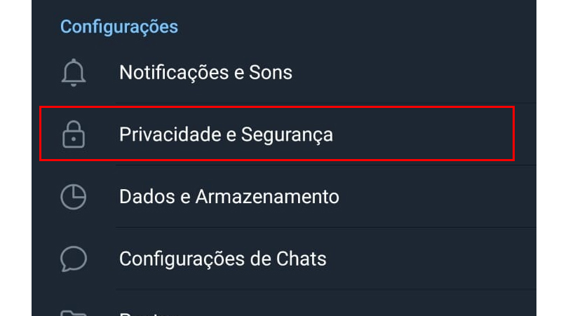 para ficar invisível no Telegram vá em privacidade e segurança