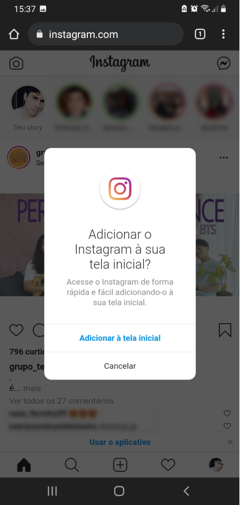 Adicione o instagram na sua tela inicial - Como entrar no Instagram usando PC ou Smartphones