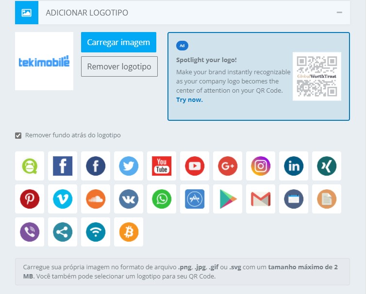 Adicione um Logotipo - Como criar QR Code online