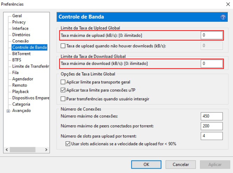 Controle de Banda Limite de Upload e Download - Como aumentar velocidade de torrents