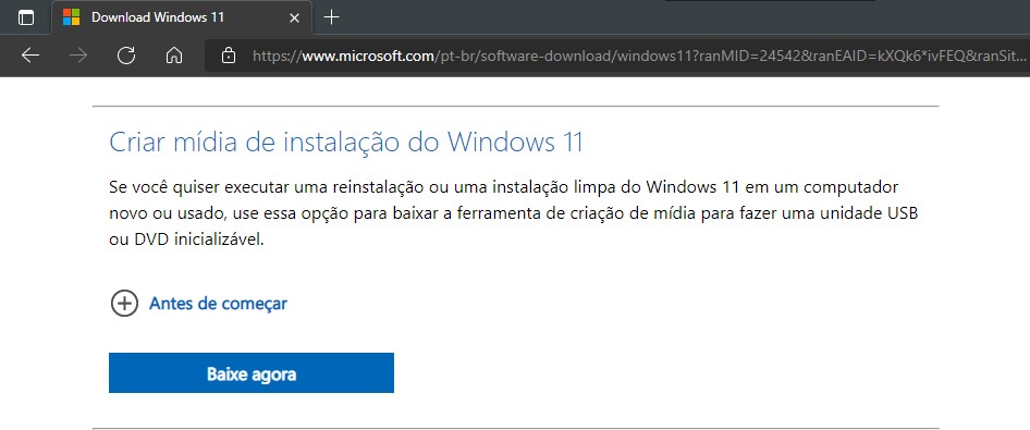 Criar mídia de instalação do Windows 11