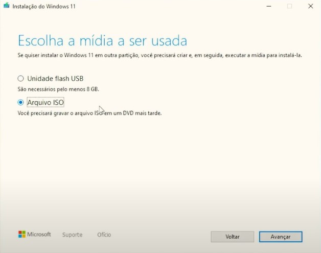 Escolha criar um arquivo ISO - Como instalar o Windows 11 em um PC não compatível
