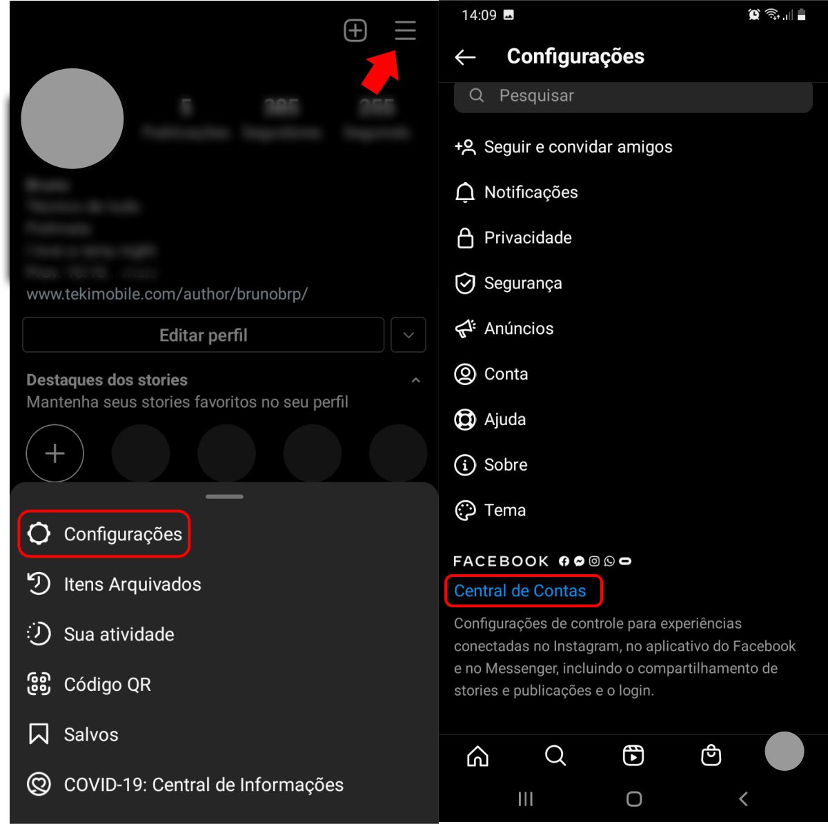 Toque em Configurações - Como entrar no instagram pelo facebook