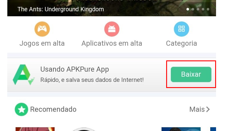 clique em baixar no site do apkpure