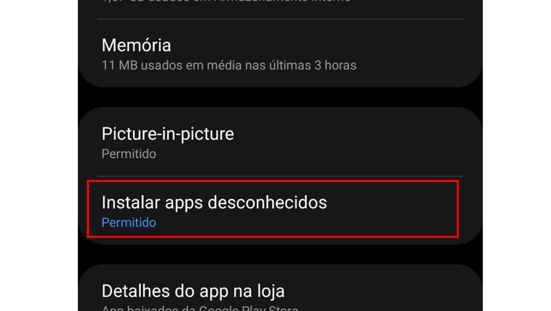 clique em instalar apps desconhecidos para instalar whatsapp