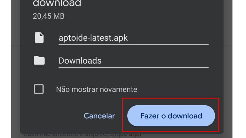 toque em fazer o download no site