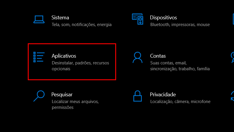 vá em aplicativos nas configurações