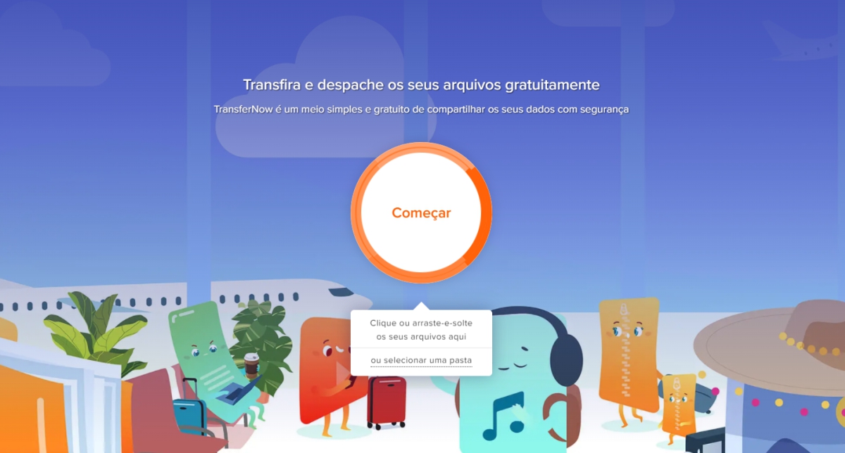 Clique no botão para começar - transfernow como enviar e baixar arquivos