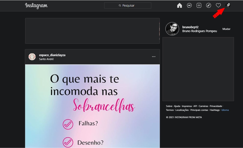 Clique no seu perfil - Instagram Web