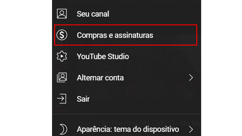 Escolha a opção com assinaturas para o Youtube Premium