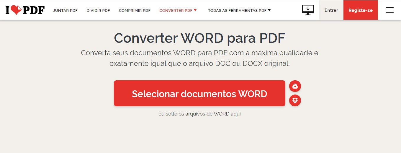 IlovePDF - 4 formas de transformar Word em PDF