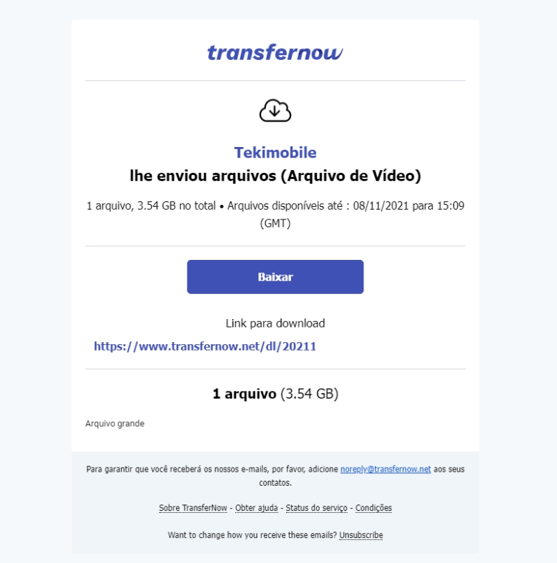 Link de download no e-mail - transfernow como enviar e baixar arquivos