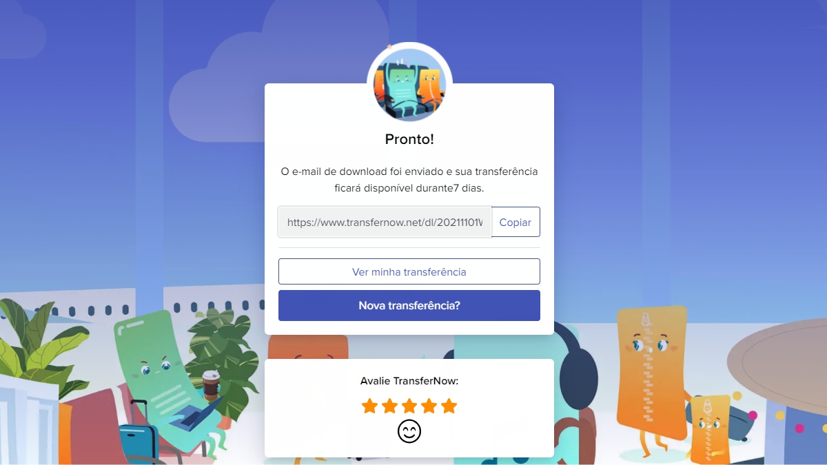 Pronto, seu upload terminou - transfernow como enviar e baixar arquivos