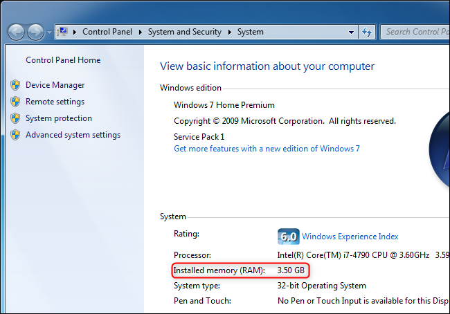 Quantidade de memória RAM no Windows 7