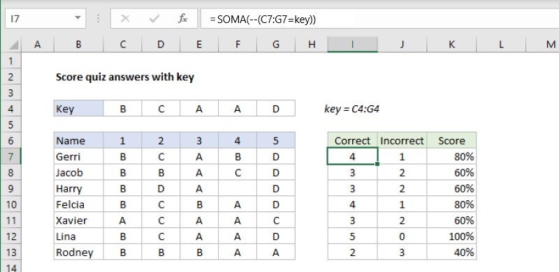 Soma de repostas de uma avaliação de multipla escolha - Como somar no Excel