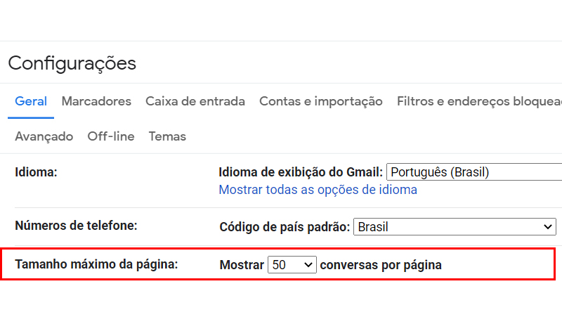 Veja mais emails por página