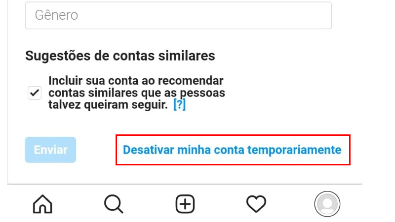 Clique em desativar minha conta temporariamente