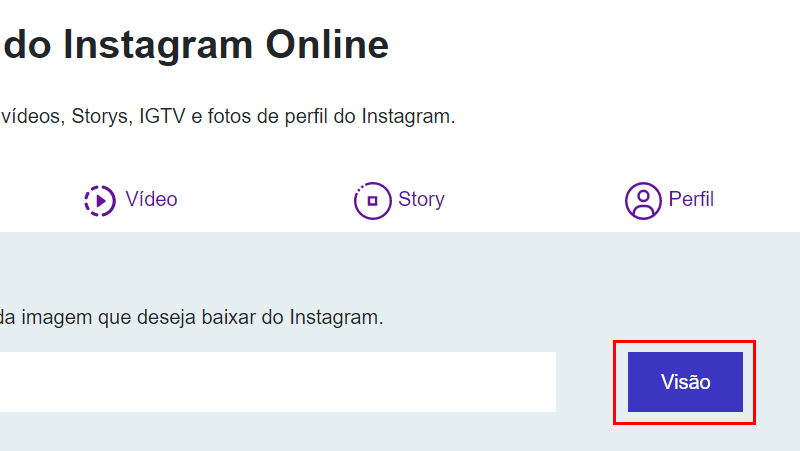 Clique no botão visão para baixar a foto do instagram