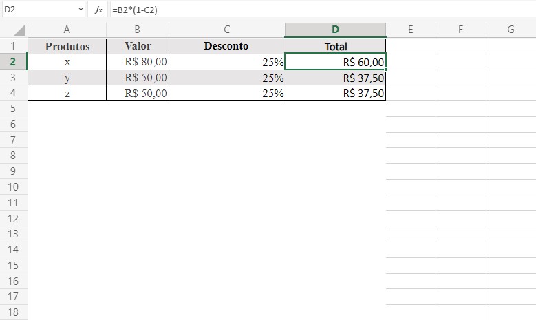 Como aplicar desconto no valor do produto - Como calcular porcentagem no Excel