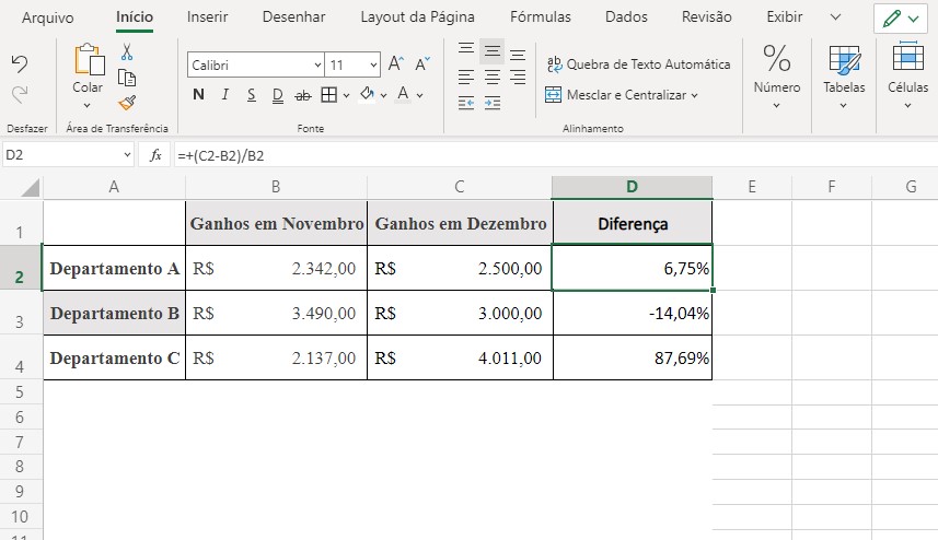 Como calcular a diferença porcentual - Como calcular porcentagem no Excel