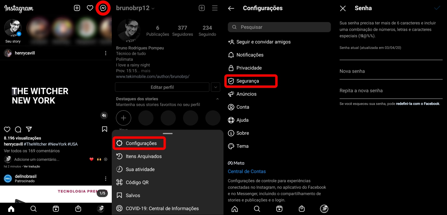 Como mudar a senha do Instagram no celular Android e iOS