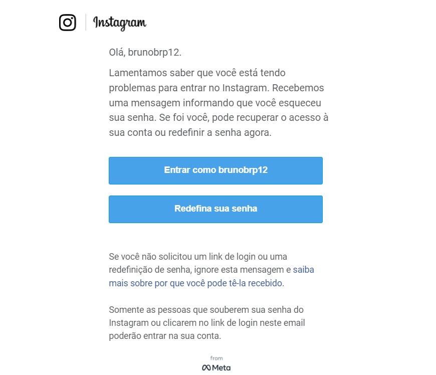 Confirme o recebimento da recuperação da sua conta do Instagram