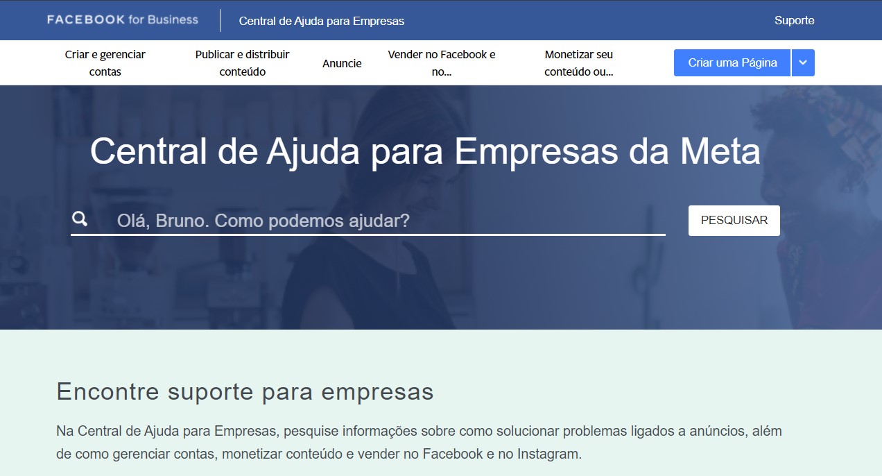 Encontre suporte do facebook para a sua empresa