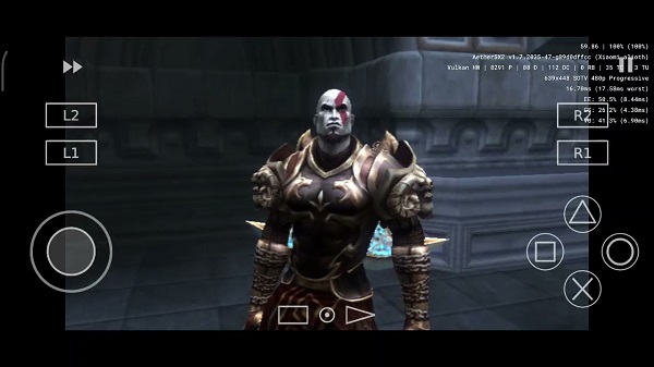 Jogo God of War 2 rodando no emulador Aether SX2