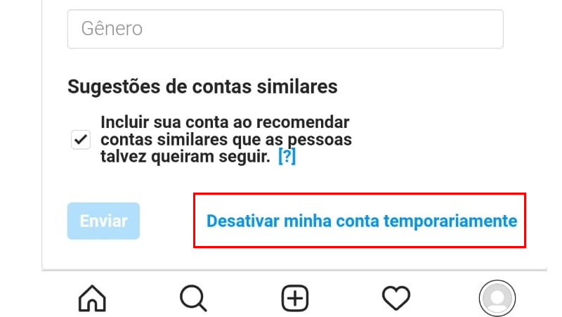 Por fim clique em Desativar minha conta temporariamente