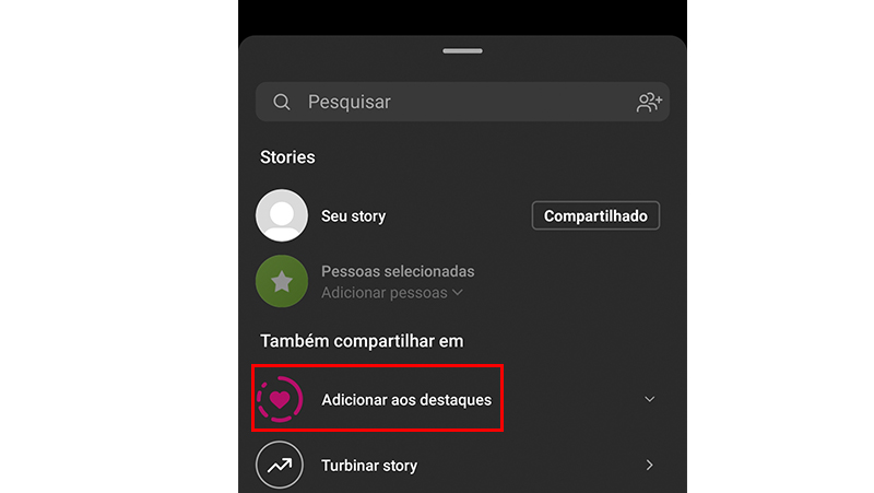 Por fim vá em Adicionar aos destaques do Instagram