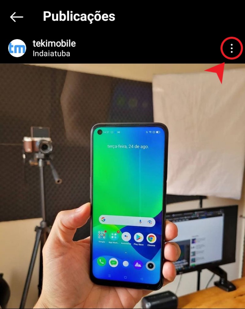 Toque no ícone de três ponto verticais para acessar o menu e copiar o link do Instagram