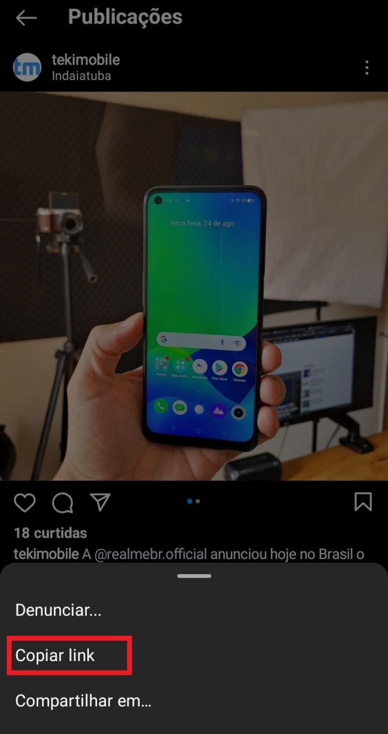 Toque em Copiar o link do Instagram