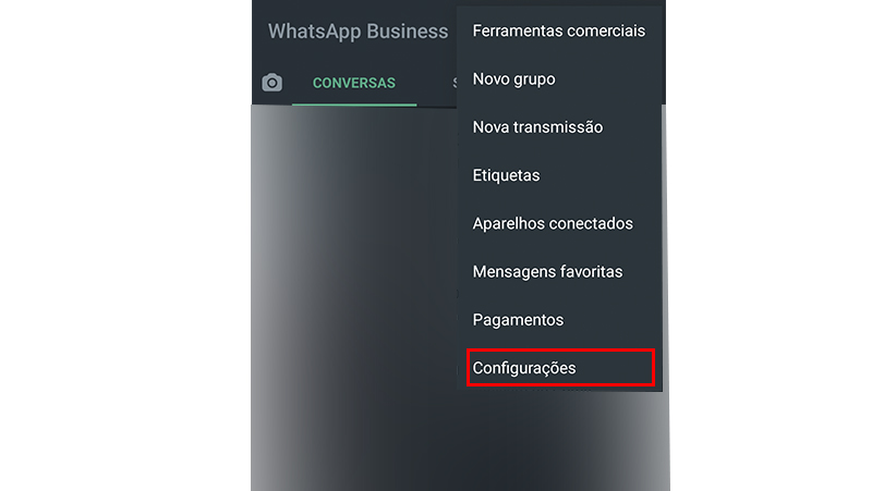Vá em configurações no WhatsApp Business