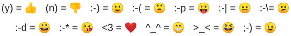 Alguns emojis em formato de texto que são convertidos